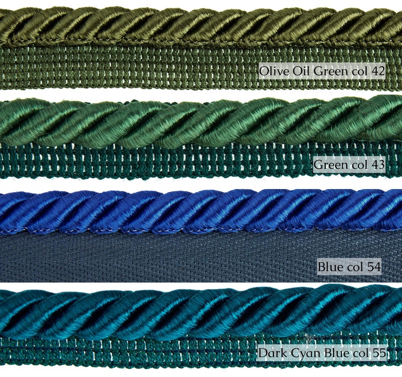 65 Colors Twisted Cord10mm or 6mm Rayon Flanged Piping Cord Upholstery Piping Cord by the meter image 9