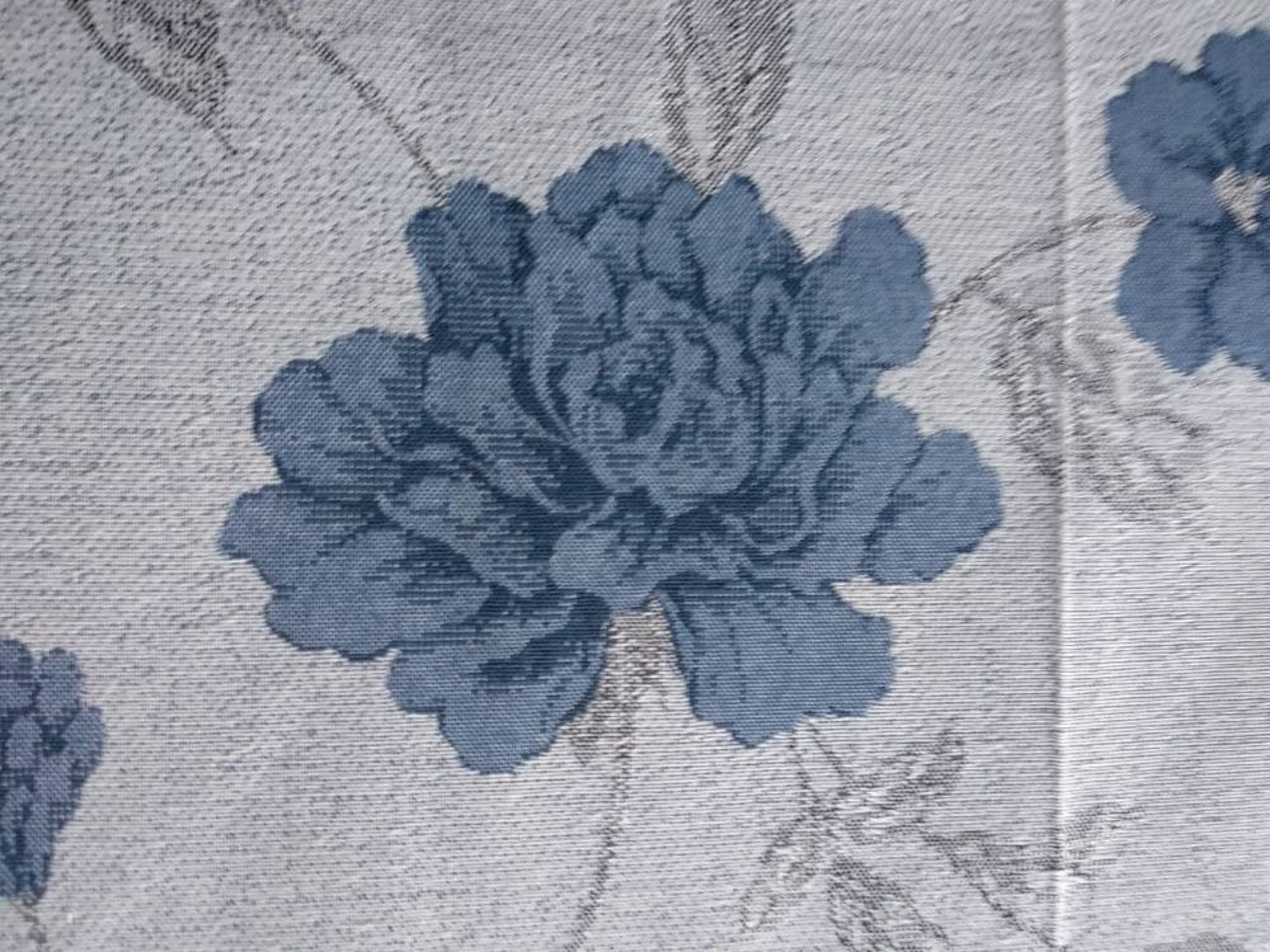 Blue Grey Floral Upholstery Fabric Double Height Etsy