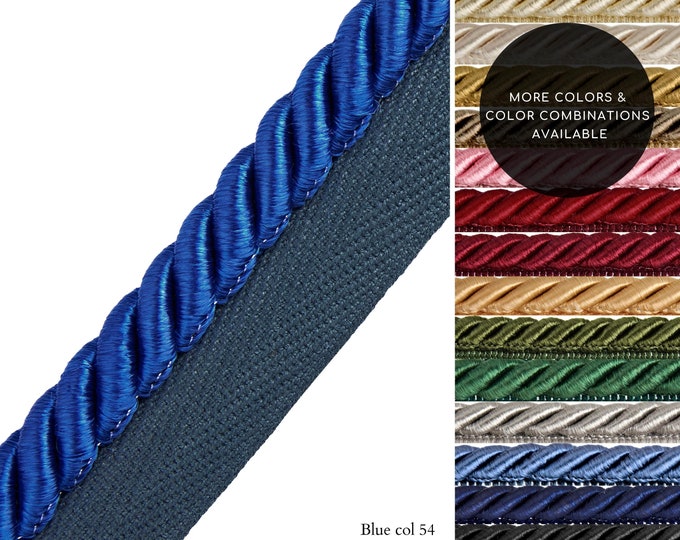 10mm or 6mm Rayon Flanged Piping Cord |Blue Twisted Upholstery Piping Cord by the meter
