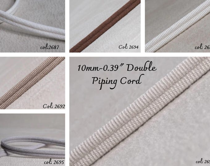 10mm-0.39" Double grosgrain cotton Piping Cord|18 Colors Double Welting Braid| Double Upholstery Gimp|Sold by the meter (39inches/1.09yards)