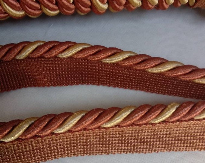 8mm- 0.35" Rayon Flanged Piping Cord | Rust Brown Gold Twisted Upholstery Piping Cord by the meter