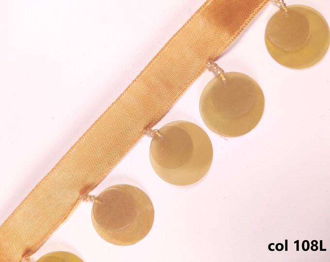 Beige/brown braid with plexiglass sequins /3.5 cm - 1.38 inches height decor trims fringe beads