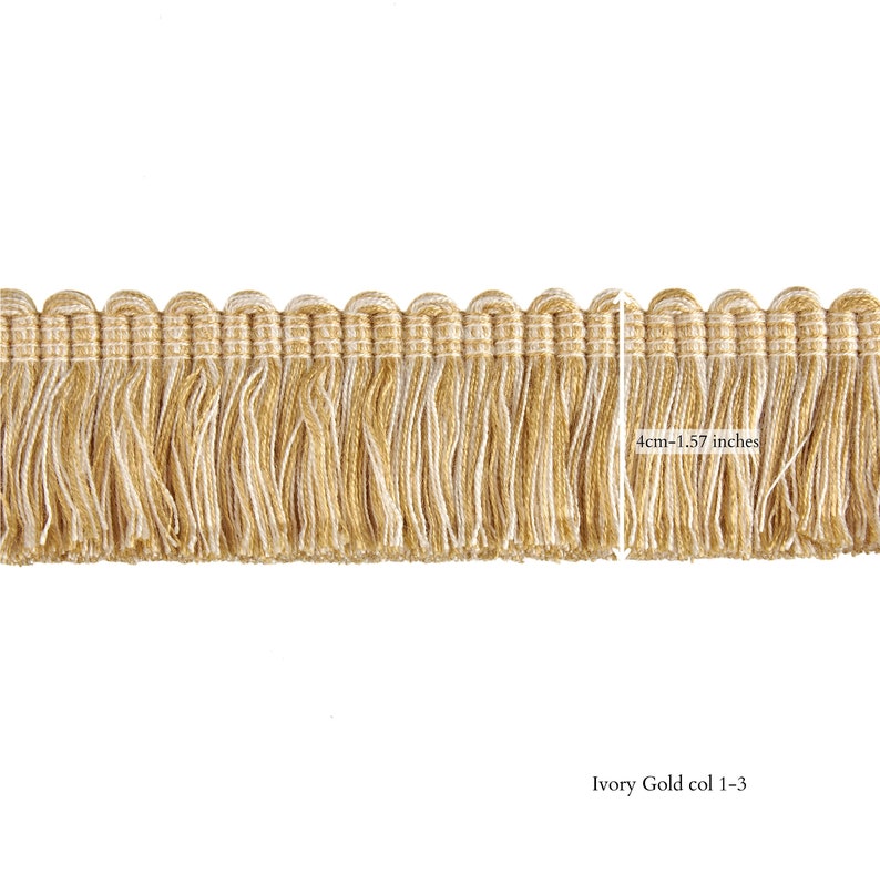 2 Toned Brush Fringe Trim 4cm-1.57inches height rich brush fringe trimming by the meter Ivory Gold col 1-3