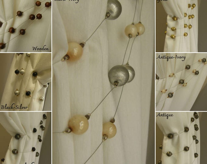 Pearl Triple Embrasse Metallic Curtain Tiebacks Curtain tie back Pearl /Belt tiebacks, Pearl beaded tie back, Drapery ties.