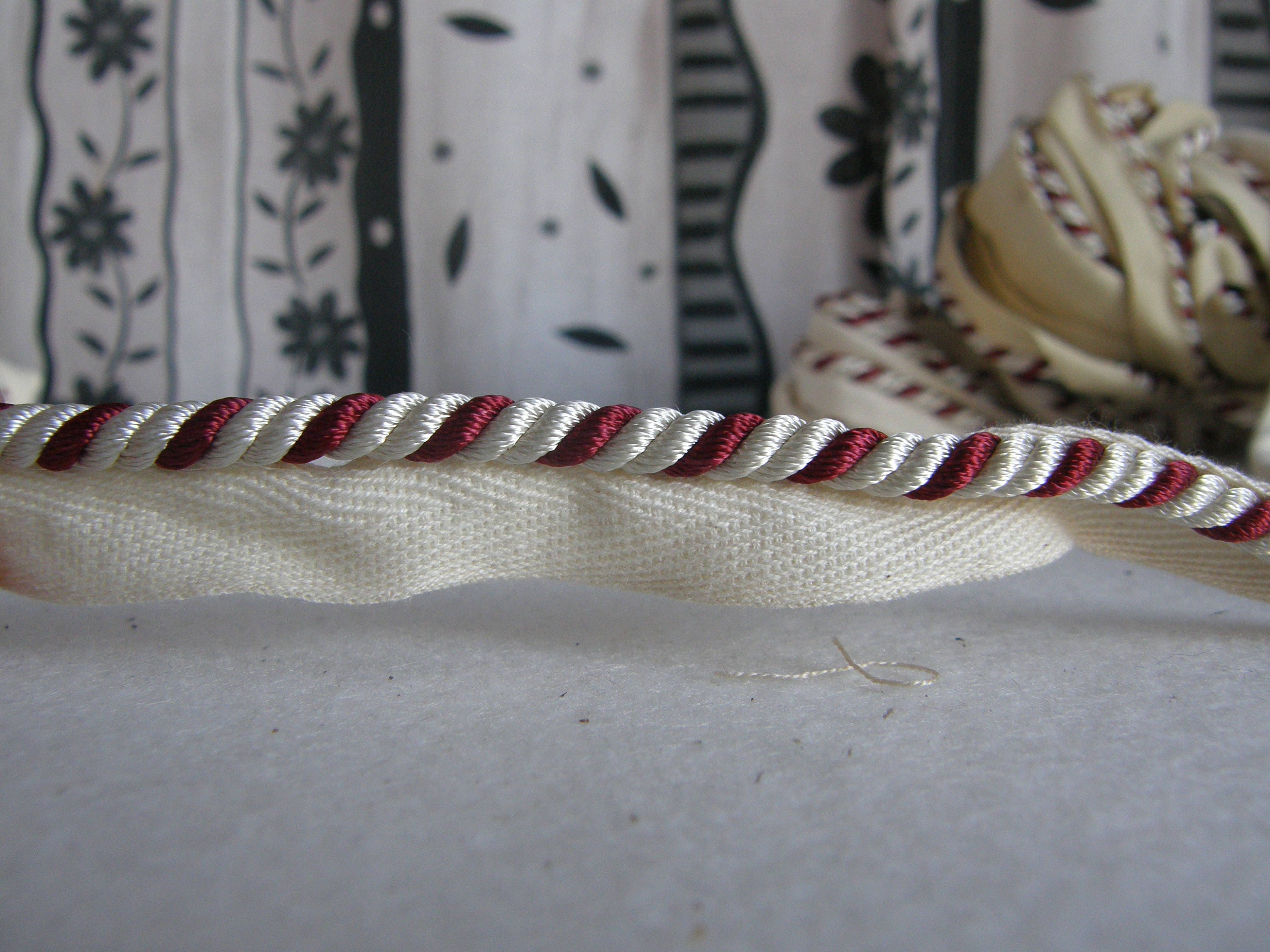 8mm or 5mm Rayon Flanged Piping Cord | White Red Twisted Upholstery