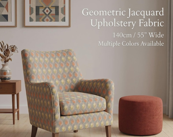 Jacquard Textured Ethnic Geometric Premium Quality Upholstery Fabric | 140cm-55" Width | For sofas, ottomans, cushions | Sold by the Meter