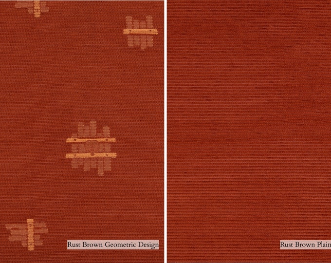 Rust Brown Geometric & Plain Chenille Upholstery Fabric|Double Height 280cm-110inches | Sold by the meter