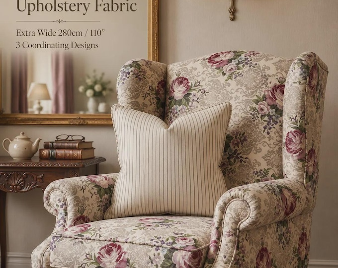 Floral jacquard Yarn Dyed Upholstery Fabric | 280cm-110inches Ethnic Vintage Upholstery Fabric Sold by the meter (39"/1.09yards)