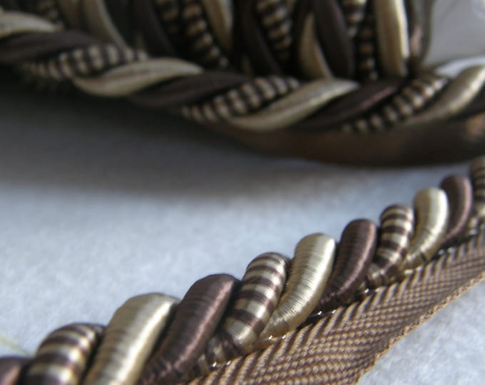 Brown Beige Rayon Flanged Piping Cord|10mm (0.39") Twisted Cord, Piping Cord, Cushions Trim, Upholstery Trim| Silky Piping Cord by the meter