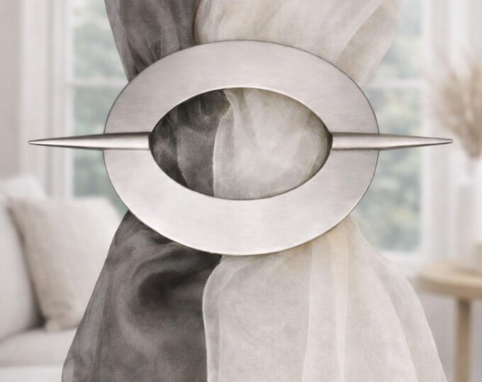 Oval Curtain Tiebacks – Set of 2 – Matte Black Gold Nickel – Modern Metallic Curtain Holdbacks – Minimal Window Decor