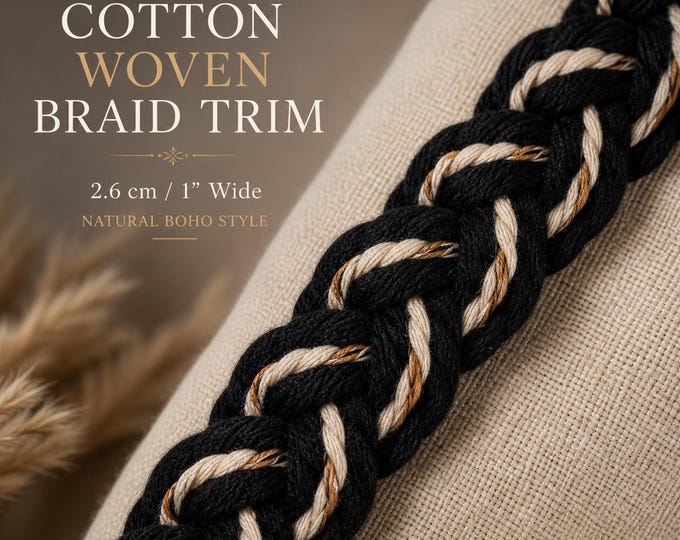 Natural Boho Cotton Braid Trim | 2.6cm Chunky Woven Ribbon for Upholstery, Cushions & Decorative Sewing