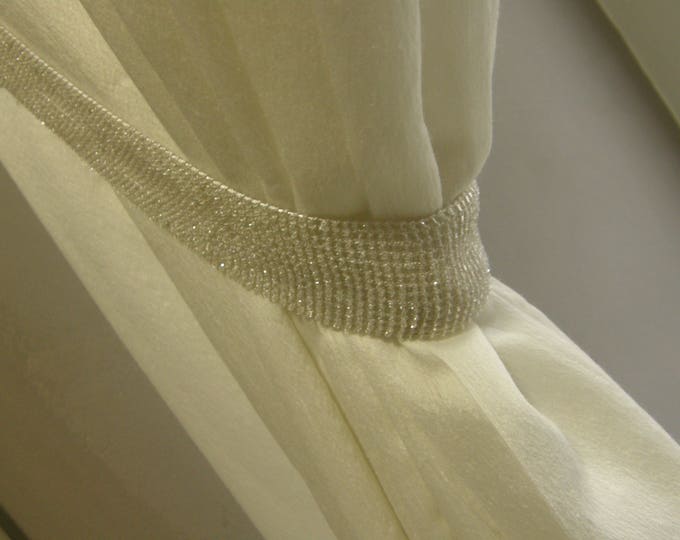 Light beige shiny belt Beads Curtain Tiebacks Tassel total length 180cm 70,86''=75cm(0,29'') belt +80cm (0,31'') cord+24cm (0,094'') tassels