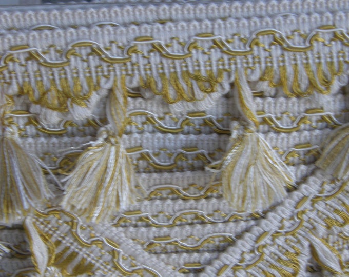 Ivory Lurex Gold Tassel Fringe Trims| 8 cm - 3.15 inches wide tassel trimmings