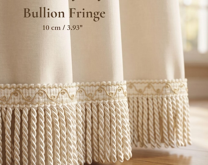 Ivory Bullion Fringe Trim | 10cm / 3.93” Elegant Rayon Upholstery Fringe for Luxury Curtains & Decor