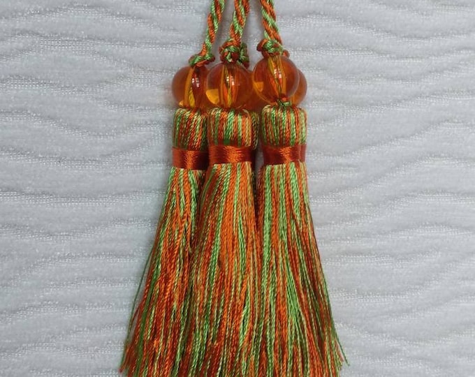 Light Green Orange Mini Tassel With Beads|9cm-3.54 inches Height With Loop | Silky Colorful Tassel