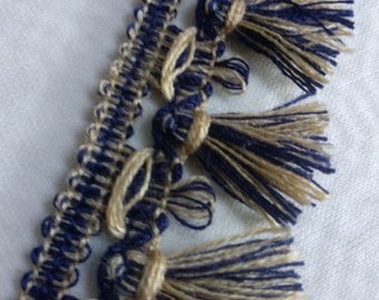 Blue Gold Relax Tassel Fringe Trim | 3cm-1.18 inches Width Tassel Trimming | Sold by the meter