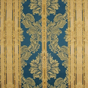 Tela de tapicería Jacquard Damasco Floral clásico dorado azul/ancho doble 280 cm - 110 pulgadas tela de tapicería clásica de alta calidad
