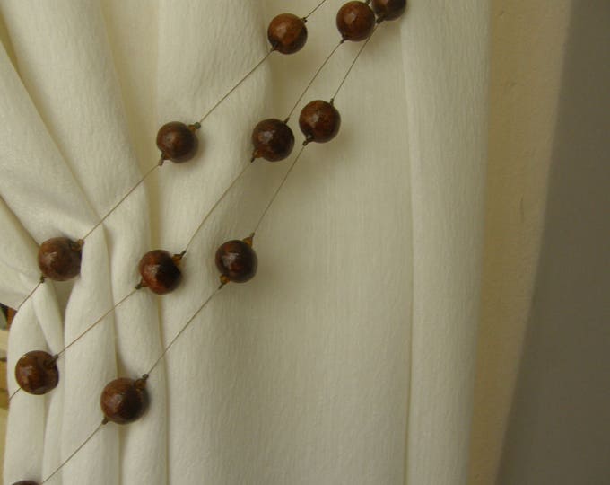 Wooden Balls & beads Curtains Triple Embrasse Tiebacks|1meter Length Triple Embrasse Tassel Beads and Wood Drapes Tiebacks