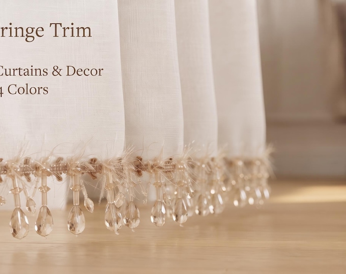 Beaded Fringe Trim for Lampshades & Curtains | Crystal Beaded Trim | Decorative Fringe for Home Decor | Upholstery Trim by the Meter