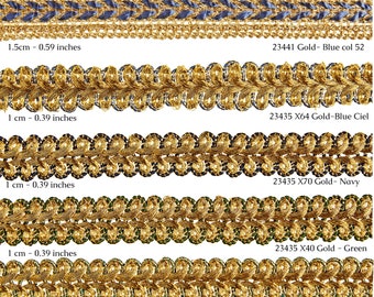 Galons de tresse en fils métalliques dorés de 1 cm-0,39" | Galons de tresse de 1 cm-0,39" et 1,5 cm-0,59"|Garnitures ecclésiastiques dorées|Tresse pour robe au mètre