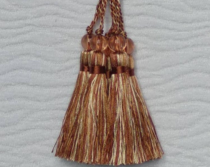 Brown Gold Ivory Mini Tassel With Beads | 9cm-3.54 inches Height With Loop | Silky Colorful Tassel