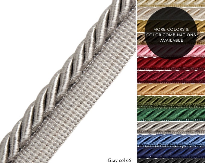 10mm or 6mm Rayon Twisted Flanged Piping Cord | Silver Gray Upholstery Piping Cord by the meter