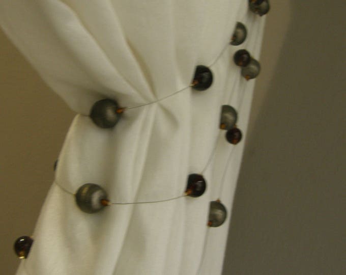 Antique-Black Metallic Balls & beads Curtains Triple Embrasse Tiebacks|1meter Length Triple Embrasse Tassel Beads and Metal Drapes Tiebacks