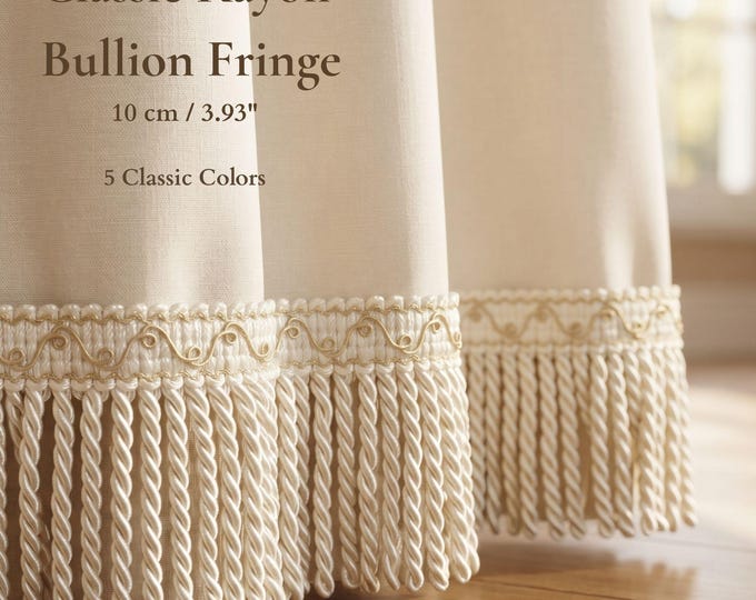10cm Rayon Bullion Fringe Trim | Upholstery & Curtain Trim | Decorative Fringe for Cushions, Furniture  Home Decor/ 5 available colors