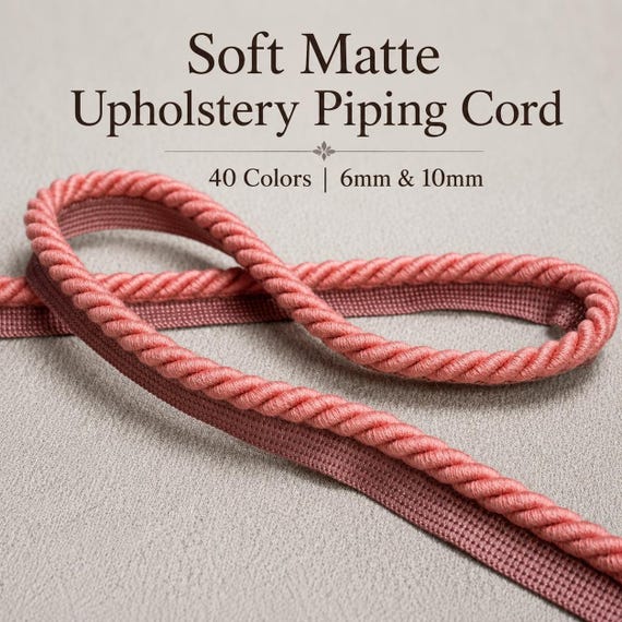 Luxury Relax Upholstery Piping Cord | Soft Matte Flanged Twisted Cord Trim | 40 Colors | 6mm & 10mm Welt Cord