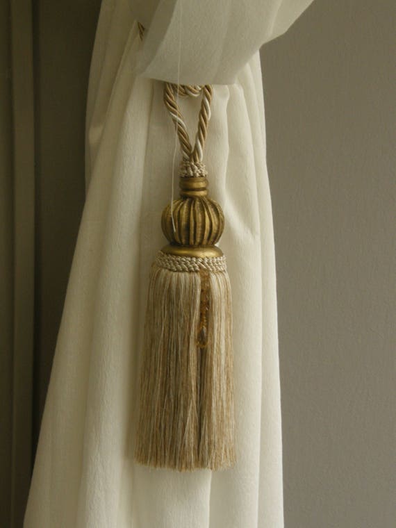 Ecru Beige Goldene Holz Raffhalter Holz Quaste Vorhang Perlen und Raffhalter PerlenEcru Knoten Quaste Beige Vorhänge Tassel Gold