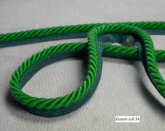 Cordón de tubería con bridas Relax de 10 mm o 6 mm / Cordón de tapicería grueso verde con cinta / Vendido por metro