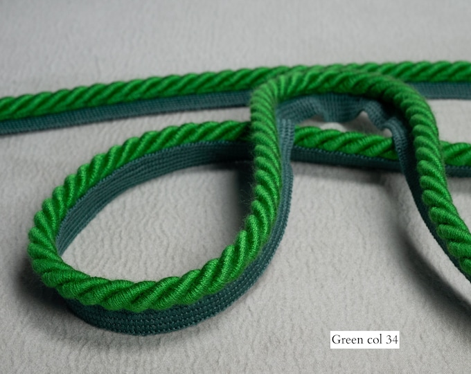 10mm or 6mm Relax Flanged Piping Cord | Green Thick Upholstery Cord with Tape | Sold by the meter