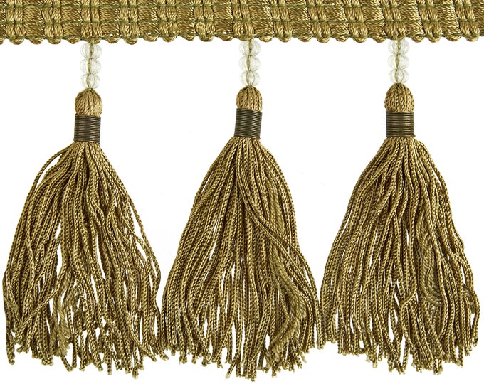 Olive Green Tassel Fringe Trim With Wire|11 cm - 4 inches height decoration tassel fringe trim