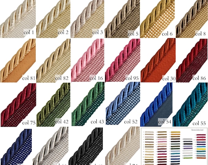 65 Colors Twisted Cord|10mm or 6mm Rayon Flanged Piping Cord |Upholstery Piping Cord by the meter.