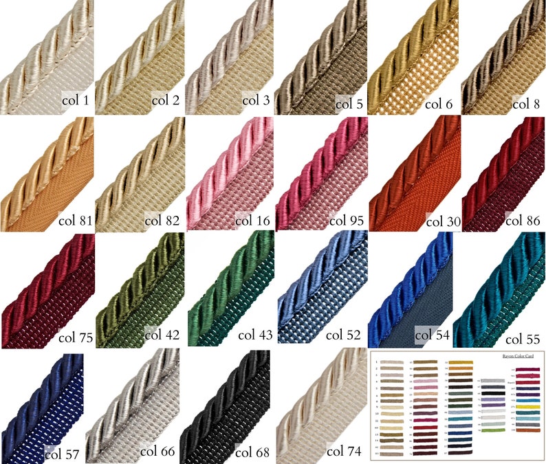 65 Colors Twisted Cord10mm or 6mm Rayon Flanged Piping Cord Upholstery Piping Cord by the meter image 1