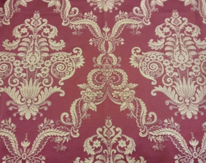 Red Beige Damask Classic Jacquard Light Upholstery Fabric | 280cm-110" Width Classic Drapery Fabric | Sold by meter