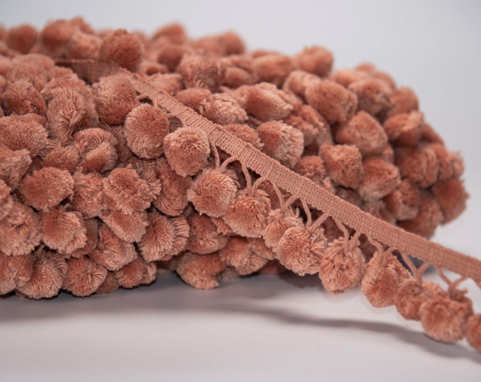 Coral Sand Pom Pom Trim Fringe | 4.5cm-1.77 inches Height Lace Ribbon Fringe Trim by the meter