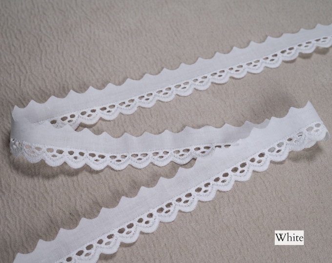 Lace Trim White Vintage Cotton Braid Ribbon| 3cm-1.18" Width Crochet Trim | Broderie Anglaise Eyelet Lace Trim Sold by meter