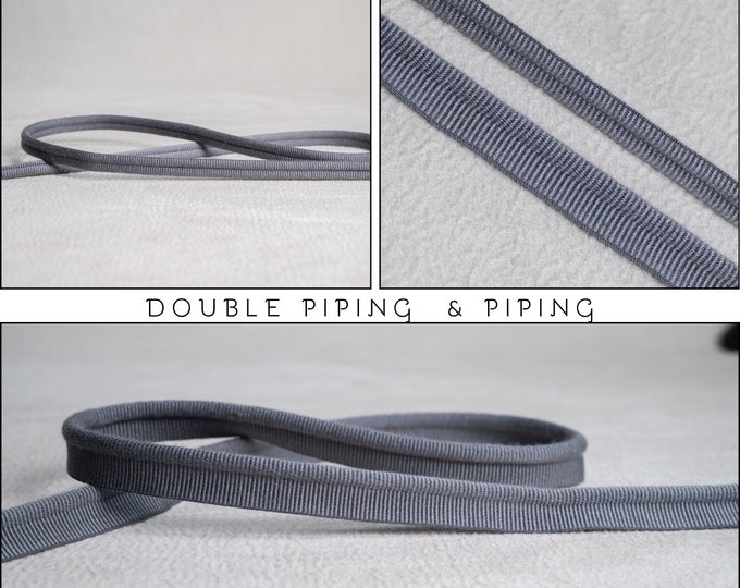 Anthrax Grey Double Piping Cord or Piping |10mm-0.39" double gimp piping or 5mm - 0.19" Flanged Piping|Double Upholstery Gimp Trim