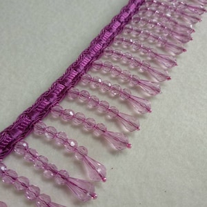 Purple Crystal Beads Fringe Trimming | 5 cm - 2 inches Height Luxury Beaded Fringe Trims