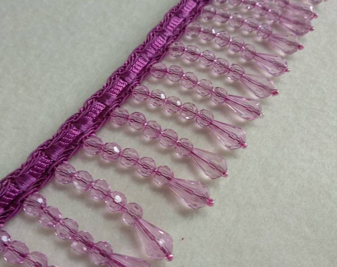 Purple Crystal Beads Fringe Trimming | 5 cm - 2 inches Height Luxury Beaded Fringe Trims