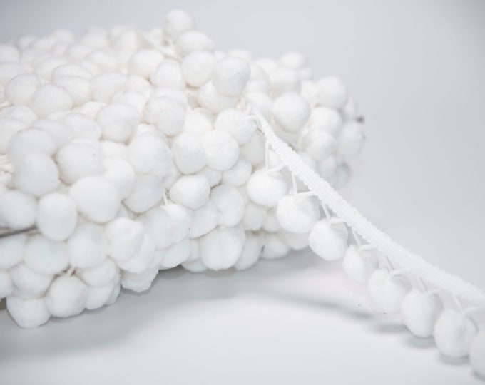 White Pom Pom Trim Fringe | 4.5cm-1.77 inches Height Lace Ribbon Pom Pom Trim