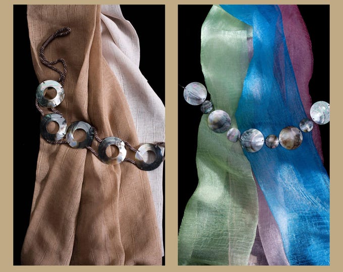 Modern Holdbacks-Tiebacks with Ivory and Cord or Wire for Linen or SIlk Curtains, drapery