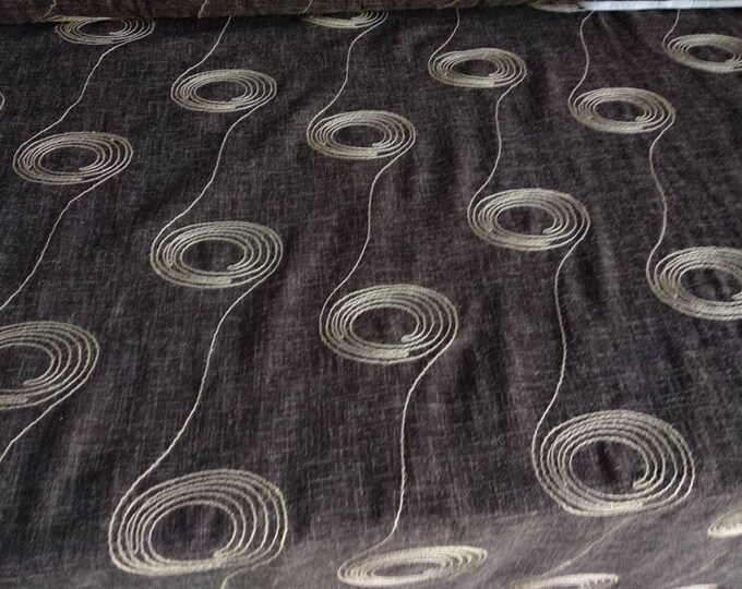 Linen Drapes Embroidered jute curtain fabric|Double Height 300cm/118inches