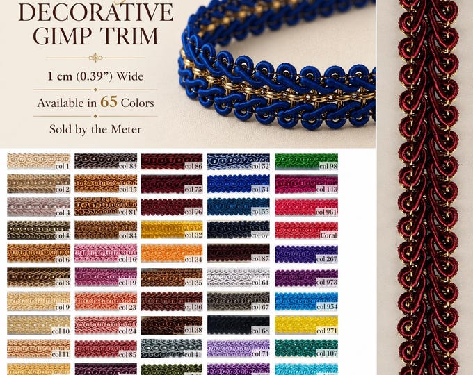 65 Col. Rayon-Lurex Braid Fringe Trims Braid Trimming Upholstery 1.cm - 0.39'' inches width!
