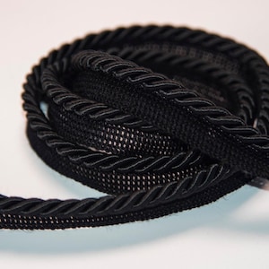 8mm-0.31&quot; Rayon Flanged Piping Cord |Black Twisted Upholstery Piping Cord by the meter