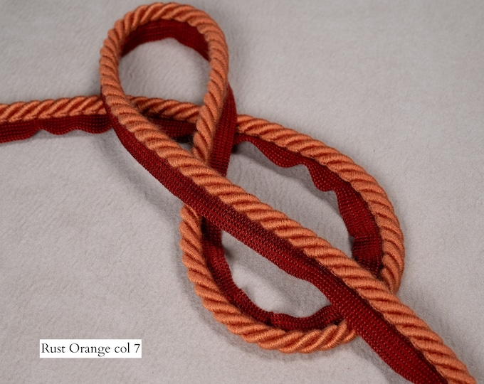 10mm or 6mm Relax Flanged Piping Cord | Rust Orange Thick Upholstery Cord with Tape | Sold by the meter
