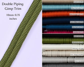 10mm-0.39" Double grosgrain cotton Piping Cord|18 Colors Double Welting Braid| Double Upholstery Gimp|Sold by the meter (39inches/1.09yards)