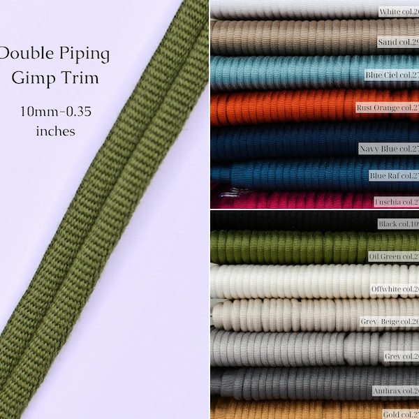 10mm-0.39" Double Piping Cord|18 Colors Double Welting Braid| Double Upholstery Gimp| Sold by the meter (39inches/1.09yards)