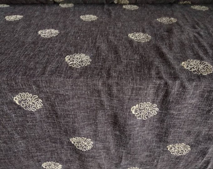 Linen Drapes Embroidered Jute Curtain Fabric| Double Height 300cm-118inches